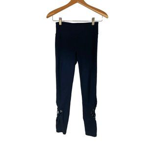 Gaiam Yoga Pants Women Size XS Black Ankle Length Strappy Cutouts Medium Rise